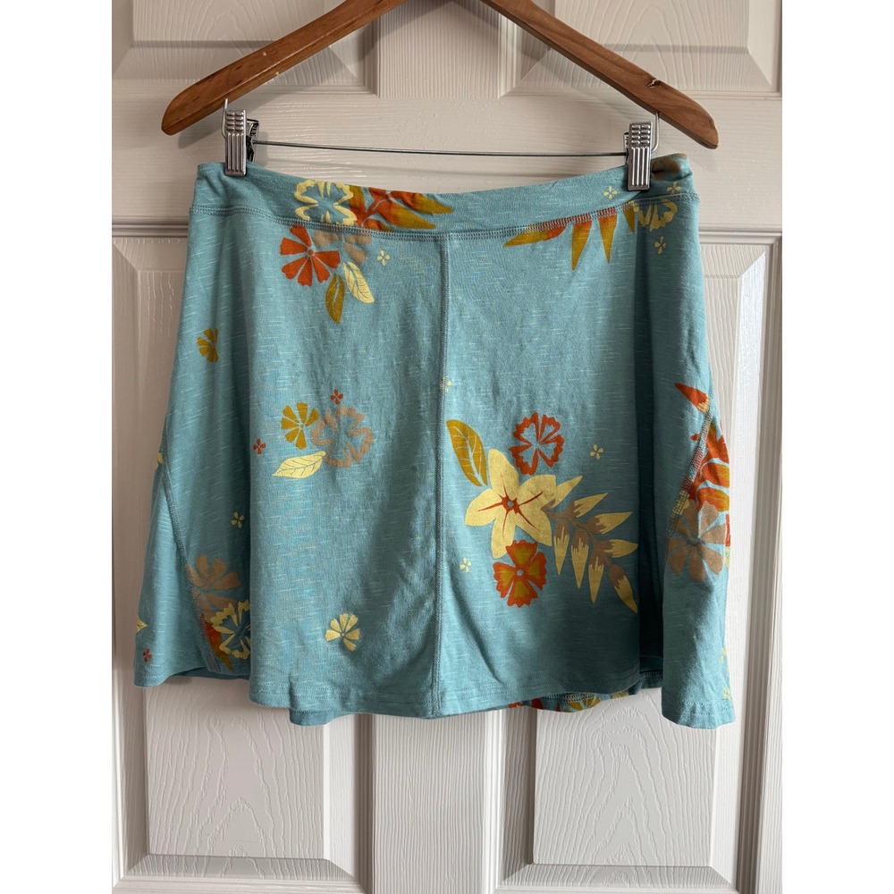 Toad&Co Skort Women Large Blue Chaka Tropical Floral Print Slub Knit Activewear